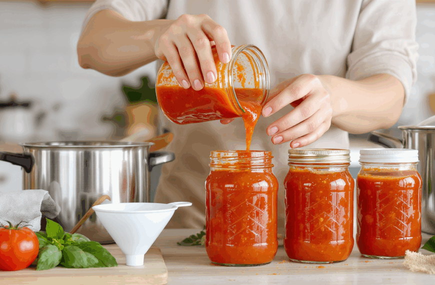 learn how to safely can tomato sauce with this beginner's guide, featuring step-by-step instructions and essential tips for preserving homemade sauce.