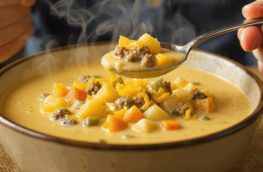 discover this easy cheeseburger soup recipe that's both hearty and budget-friendly. perfect for a comforting meal with simple ingredients and delicious flavors.