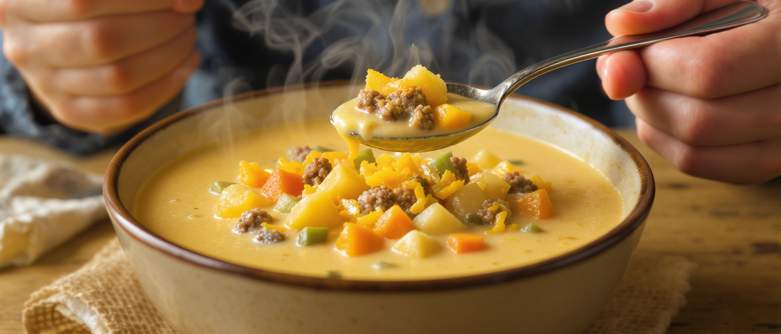 discover this easy cheeseburger soup recipe that's both hearty and budget-friendly. perfect for a comforting meal with simple ingredients and delicious flavors.