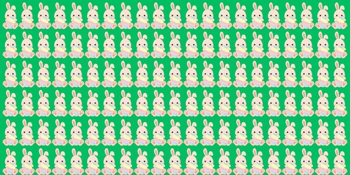 Spot the quirky Easter bunnies! Can you find the two odd ones out in 25 seconds or less?