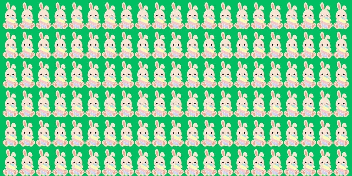 Spot the quirky Easter bunnies! Can you find the two odd ones out in 25 seconds or less?