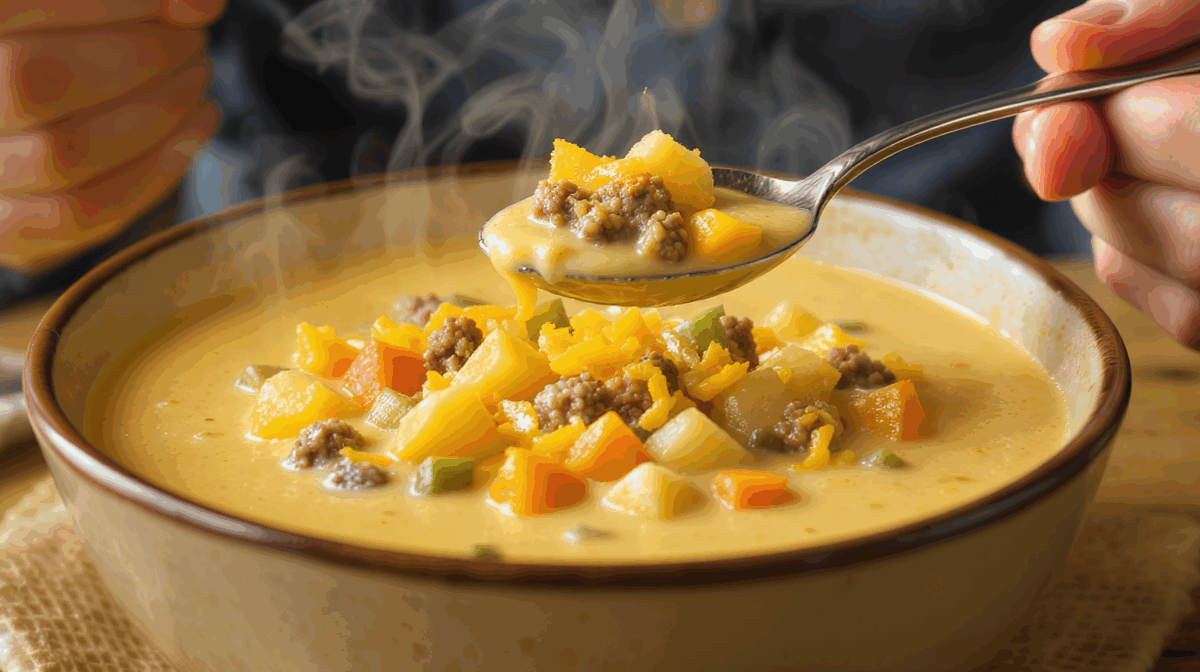 discover this easy cheeseburger soup recipe that's both hearty and budget-friendly. perfect for a comforting meal with simple ingredients and delicious flavors.